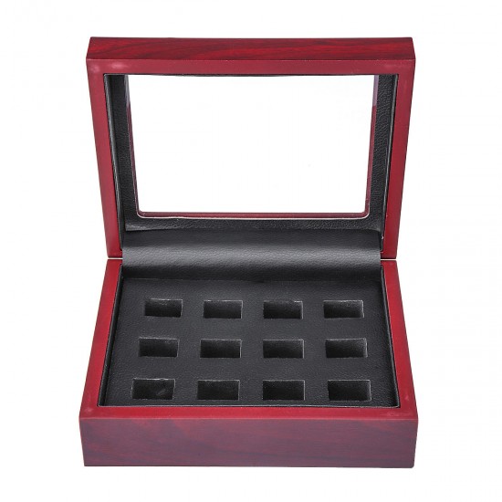 12 Holes Wooden Box For Championship Ring Collection Display Red Black 12 Holes Wooden Box For Championship Ring Collection Display Red Black
