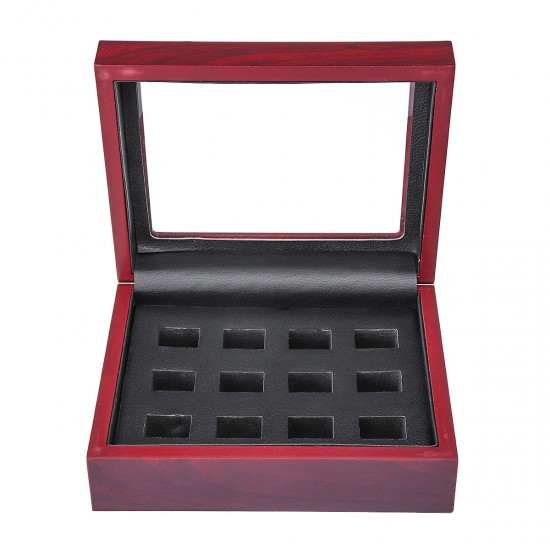 12 Holes Wooden Box For Championship Ring Collection Display Red Black