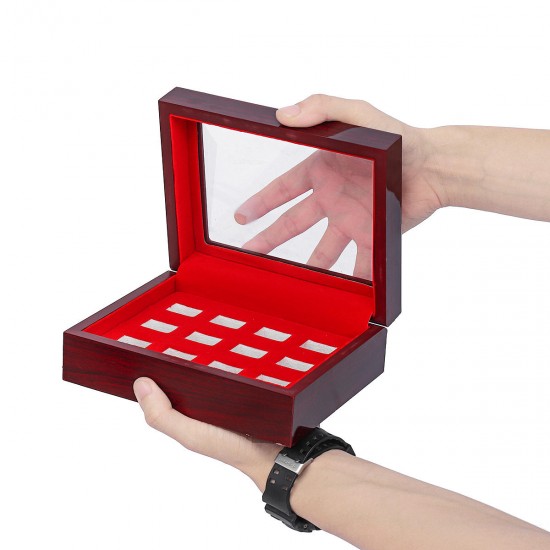 12 Holes Wooden Box For Championship Ring Collection Display Red Black 12 Holes Wooden Box For Championship Ring Collection Display Red Black