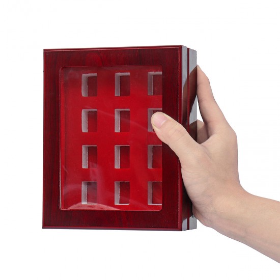 12 Holes Wooden Box For Championship Ring Collection Display Red Black