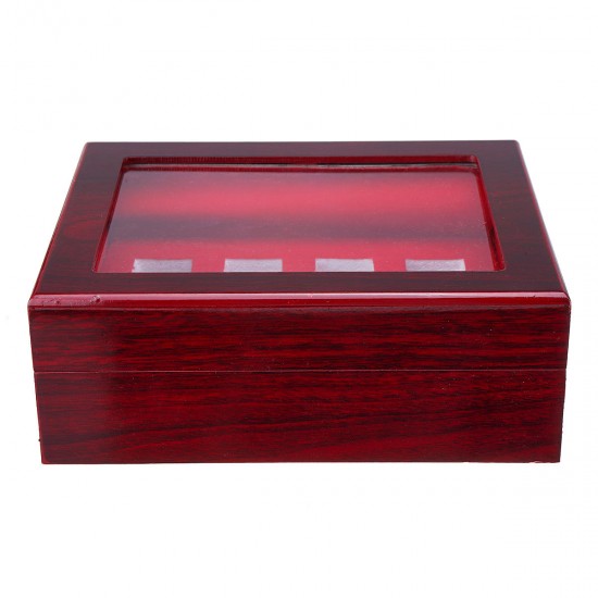 12 Holes Wooden Box For Championship Ring Collection Display Red Black