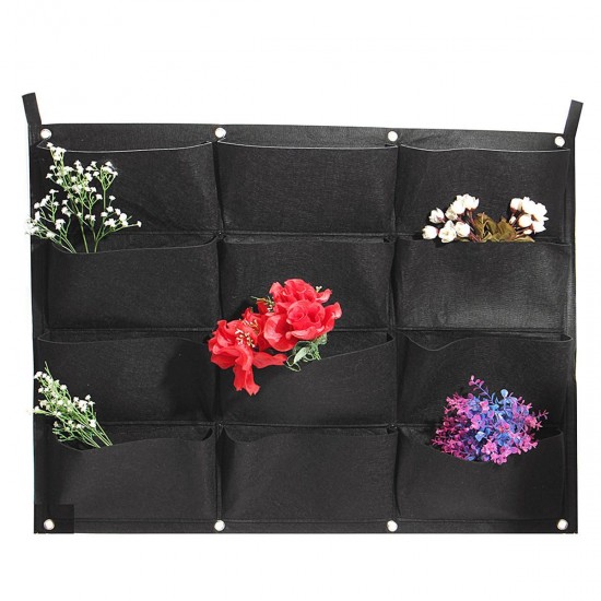 12 Pockets Vertical Garden Hanging Felt Planter Wall Mount Indoor Outdoor Aeration Growing Bag