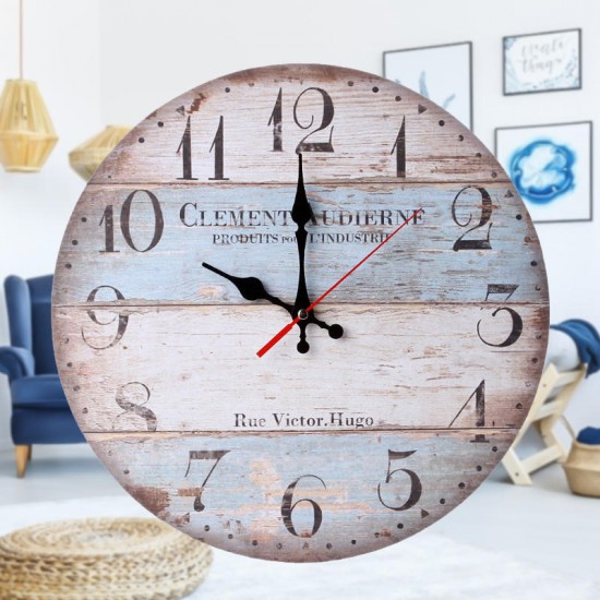 12'' Retro Round Wooden Wall Clock Home Office Decor Farmhouse Plank Clocks 12'' Retro Round Wooden Wall Clock Home Office Decor Farmhouse Plank Clocks