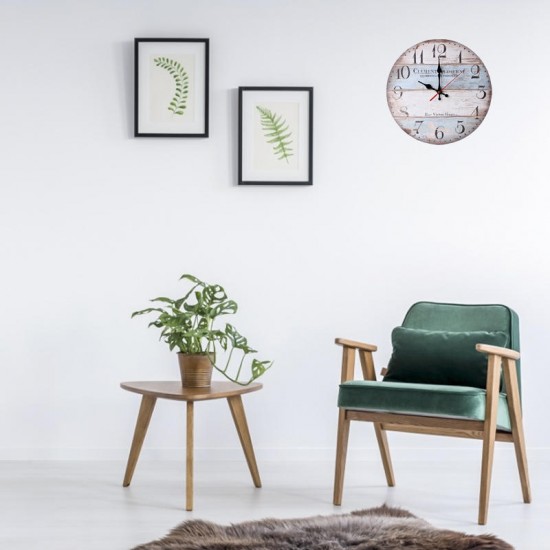 12'' Retro Round Wooden Wall Clock Home Office Decor Farmhouse Plank Clocks 12'' Retro Round Wooden Wall Clock Home Office Decor Farmhouse Plank Clocks