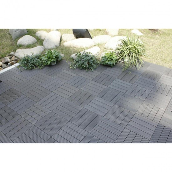 12 x 12 Inch 6 Pack Outdoor Four Slat Wood-Plastic Composite Interlocking Decking Tile Anti-skid Swimming Pool Floor Mat