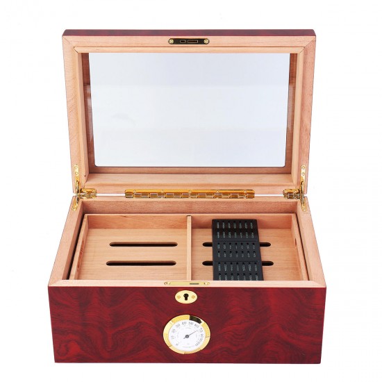 120 Pcs Wooden Grain Humidifier Storage Box Case With Lockstitch Transparent Display Window Double Layer