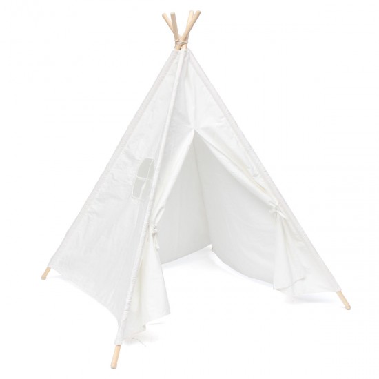 120x120x150cm White Canvas Kids Teepee Children Home Game Toy Play Tent Cubby