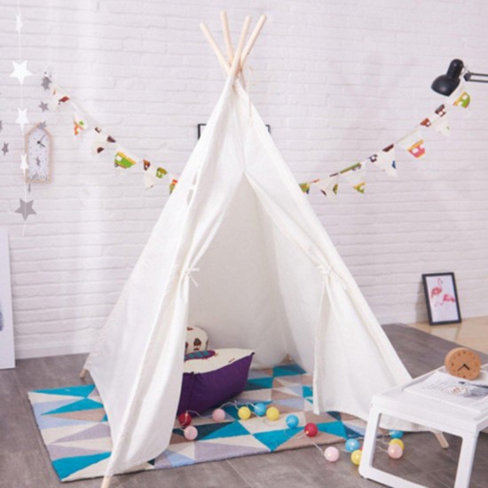 120x120x150cm White Canvas Kids Teepee Children Home Game Toy Play Tent Cubby