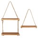 1/2/3Tier Wooden Wall Mounted Rope Floating Storage Shelf Kitchen Rack Hanging Shelves Holder