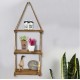 1/2/3Tier Wooden Wall Mounted Rope Floating Storage Shelf Kitchen Rack Hanging Shelves Holder