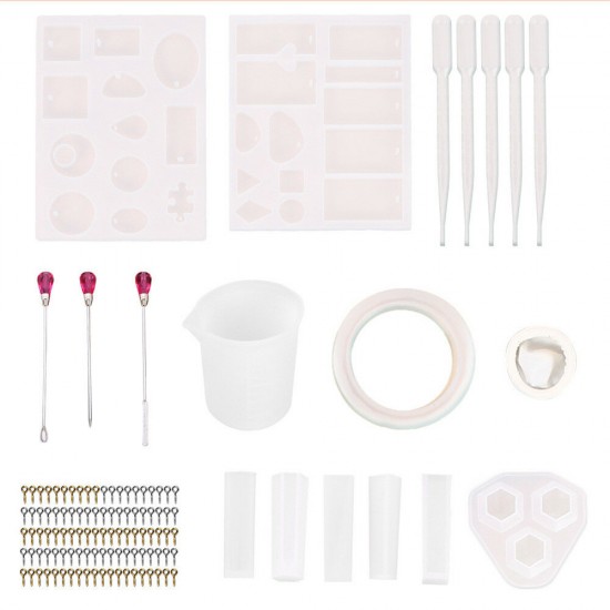 128Pcs Pendant Silicone DIY Casting Mould Set with Measuring Cup for Pendant Craft Jewelry Necklace Bracelet Making