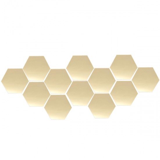 12Pcs 18.4cm Mirror Wall Sticker Hexagon Removable Acrylic 3D Mirror Self Adhesive DIY Decor