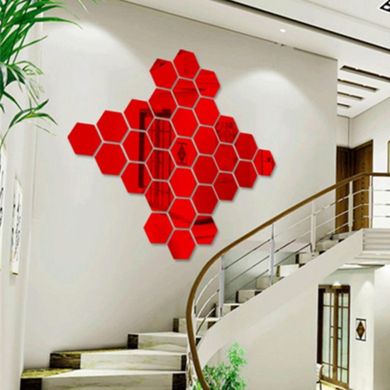 12Pcs 18.4cm Mirror Wall Sticker Hexagon Removable Acrylic 3D Mirror Self Adhesive DIY Decor