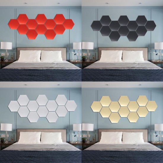 12Pcs 18.4cm Mirror Wall Sticker Hexagon Removable Acrylic 3D Mirror Self Adhesive DIY Decor