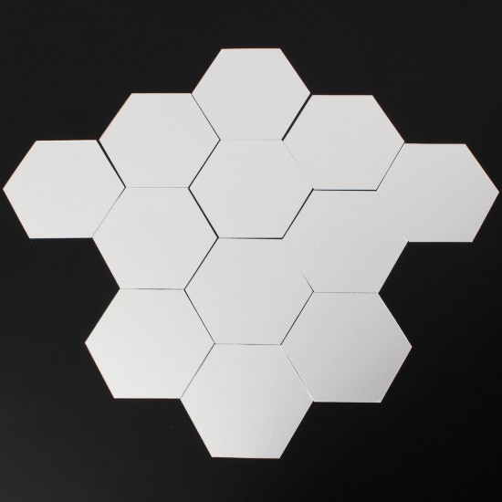 12Pcs 8cm Mirror Wall Sticker Hexagon Removable Acrylic 3D Mirror DIY Home Room Decor Art
