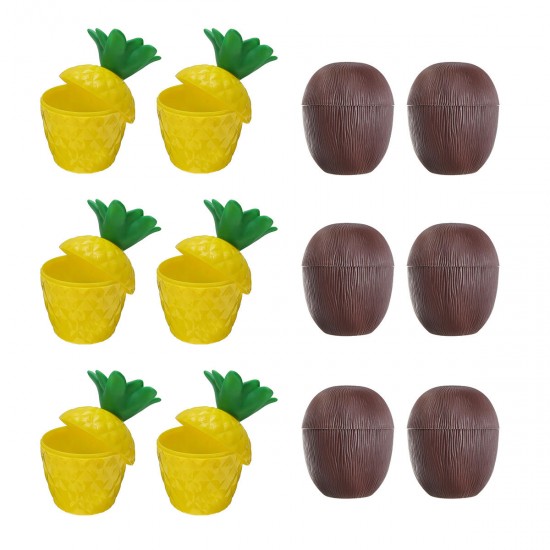 12Pcs Plastic Coconut Pineapple Cup w/ Straw Tropical Hawaiian Luau Hula Beach Pool Party Cup Decor 12Pcs Plastic Coconut Pineapple Cup w/ Straw Tropical Hawaiian Luau Hula Beach Pool Party Cup Decor