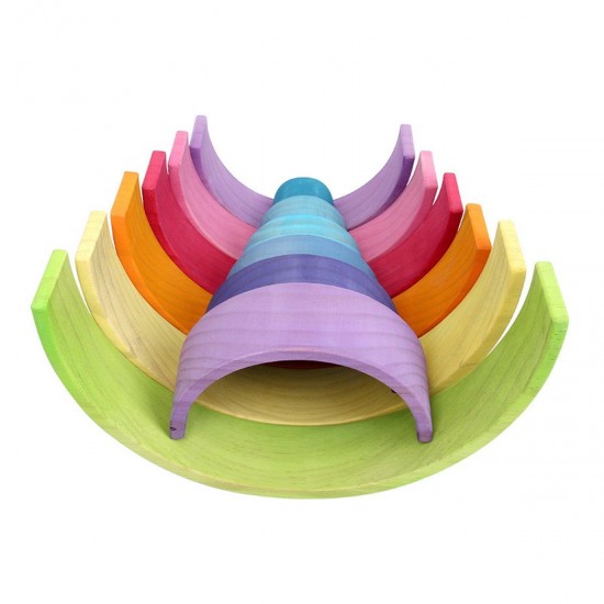 12Pcs Rainbow Semicircle Bridge Wooden Toy Children Stacker Educational Puzzle Toys
