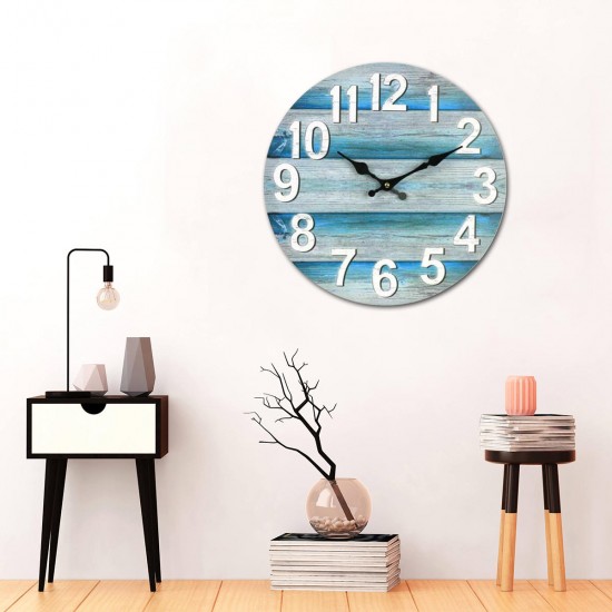 13 Inch Wall Clock Round Silent Vintage Beach Ocean Style Clock Home Room Decoration