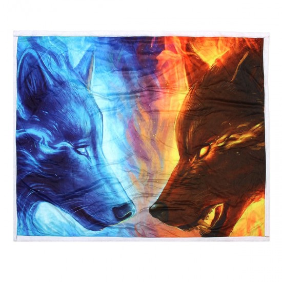 130x150cm 3D Animal Plush Printing Hooded Blankets Double Layer Warm Blanket