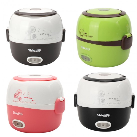 1.3L Electric Portable Lunch Box Rice Cooker Steamer 2 Layer Stainless Steel Container Food