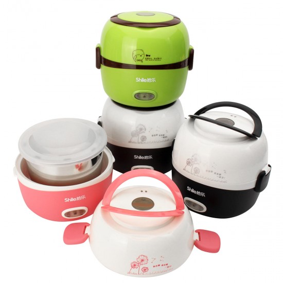 1.3L Electric Portable Lunch Box Rice Cooker Steamer 2 Layer Stainless Steel Container Food
