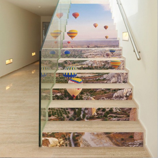 13Pcs 3D Hot Air Balloon Entrance Staircase Stair Wall Sticker Photo Self-adhensive Floor Wallpaper Sticker