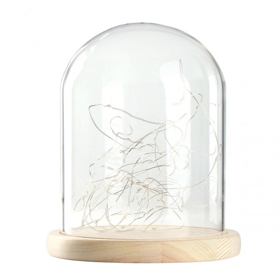 15*18.5cm Glass Dome Display Jar Clothe Decor Wooden Base w/ Fairy LED Light