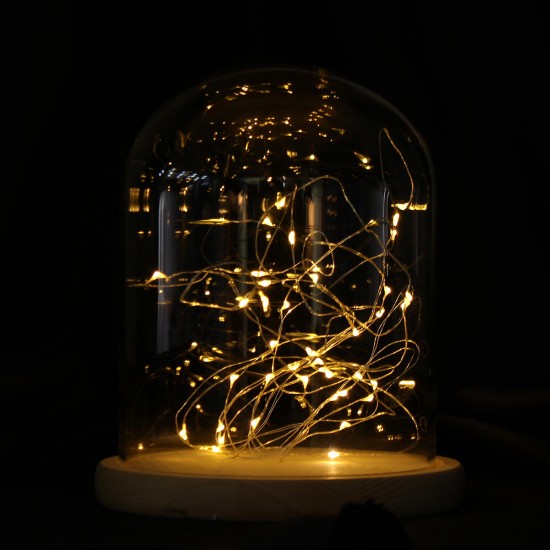 15*18.5cm Glass Dome Display Jar Clothe Decor Wooden Base w/ Fairy LED Light