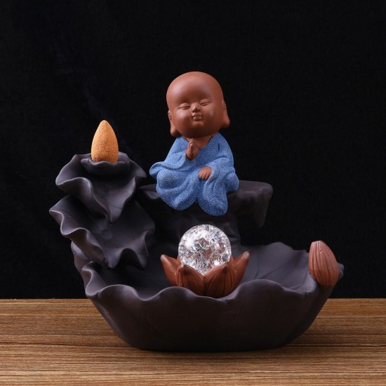 17cm Monk Backflow Incense Burner Censer Home Aromatherapy Ceramic Incense Cones Holder With 15pcs Cones