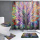 180x180cm Colorful Tree Leaves Waterproof Bathroom Shower Curtain w/ 12 Hooks