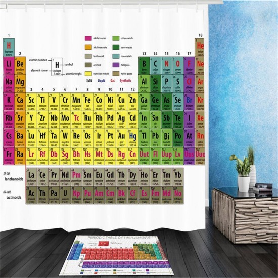 180x180cm Periodic Table Of Elements Polyester Shower Curtains Panel Bathroom Sheer Decorations