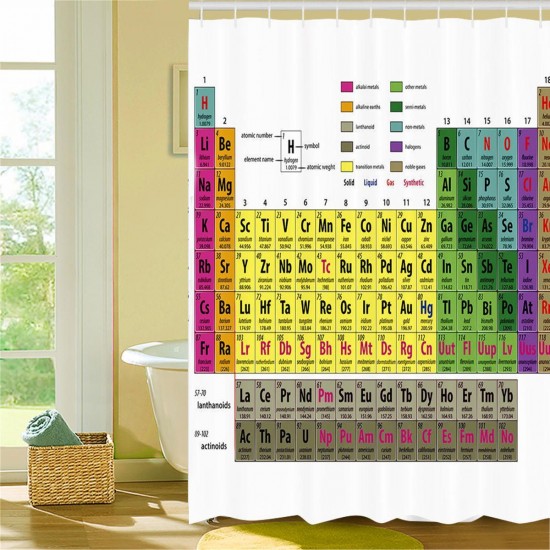 180x180cm Periodic Table Of Elements Polyester Shower Curtains Panel Bathroom Sheer Decorations