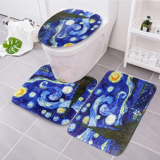 180x180cm The Starry Night Pattern Bathroom Waterroof Shower Curtains Toliet Mat 12 Hooks