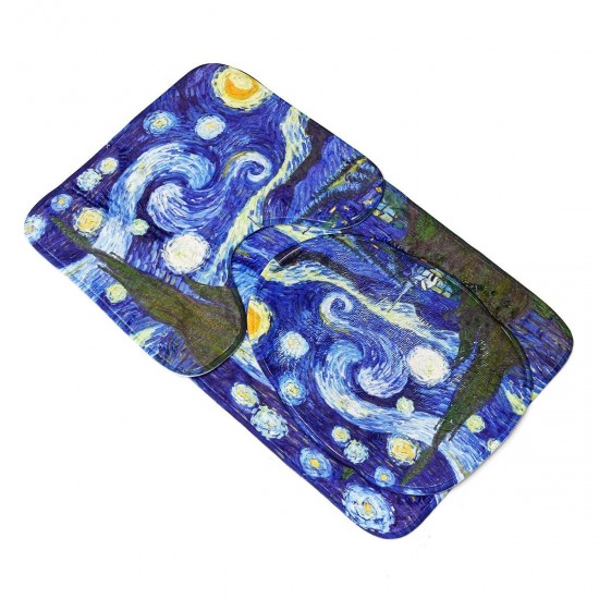 180x180cm The Starry Night Pattern Bathroom Waterroof Shower Curtains Toliet Mat 12 Hooks