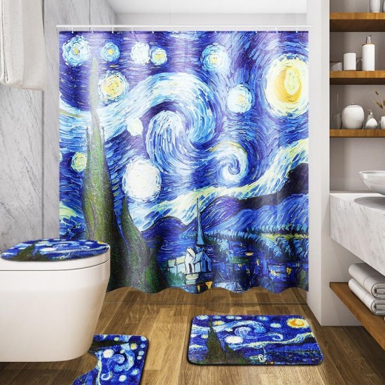 180x180cm The Starry Night Pattern Bathroom Waterroof Shower Curtains Toliet Mat 12 Hooks 180x180cm The Starry Night Pattern Bathroom Waterroof Shower Curtains Toliet Mat 12 Hooks