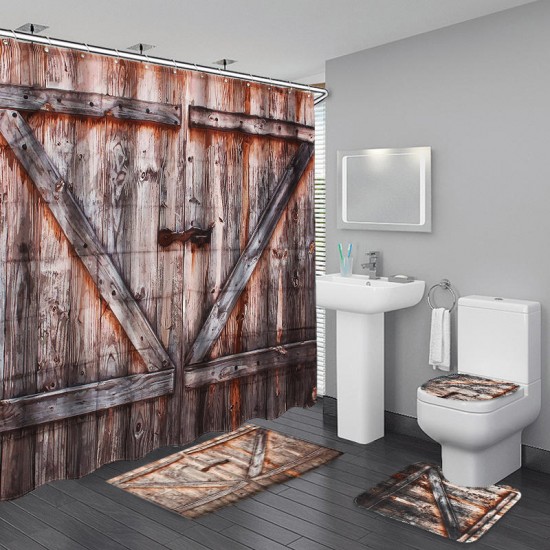 180x180cm Wooden Bridge Lake Fall Pattern Waterproof Bathroom Shower Curtain