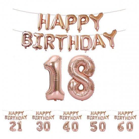 18/21/30/40/50/60th Rose Gold Happy Birthday Foil Balloon Banner Kit Party Decorations 18/21/30/40/50/60th Rose Gold Happy Birthday Foil Balloon Banner Kit Party Decorations
