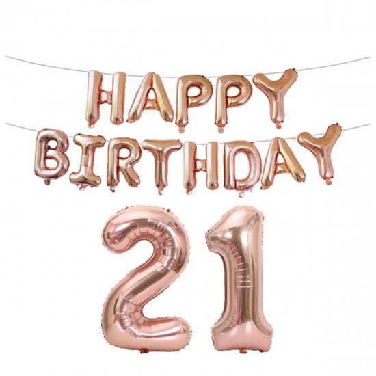 18/21/30/40/50/60th Rose Gold Happy Birthday Foil Balloon Banner Kit Party Decorations