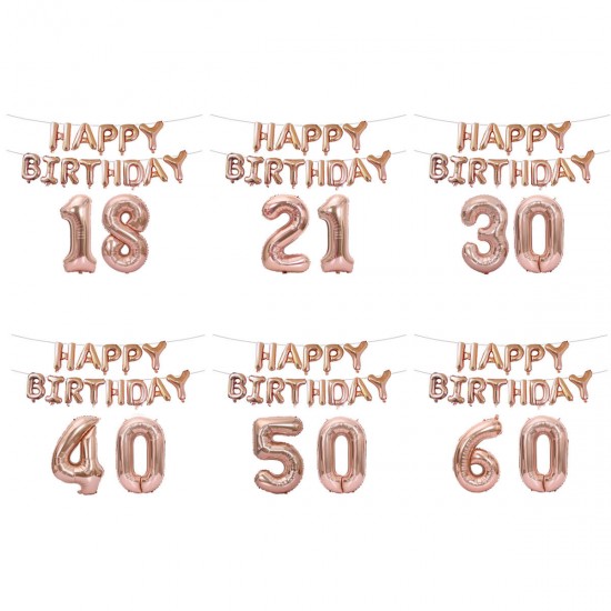 18/21/30/40/50/60th Rose Gold Happy Birthday Foil Balloon Banner Kit Party Decorations 18/21/30/40/50/60th Rose Gold Happy Birthday Foil Balloon Banner Kit Party Decorations