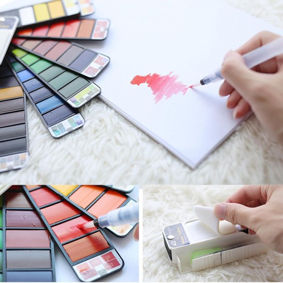 18/42 Colors Acrylic Paint Portable Solid Watercolor Pigment Paint Set w/ Water Brush