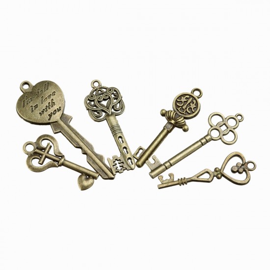 19Pcs Antique Bronze Key Retro Pendant Kit Necklace Bracelet Anklet Decorations