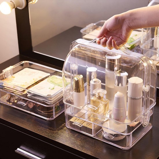 2 Drawer Clear Acrylic Cosmetic Makeup Organizer Jewelry Storage Box Desktop