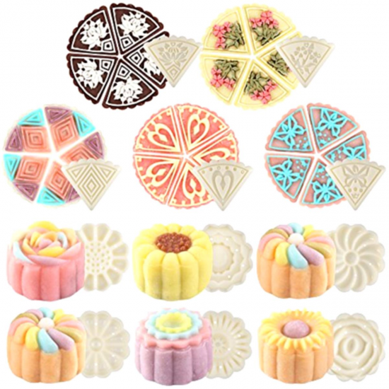 2 Sets Mooncake Pastry Press Mold DIY Hand Flower Pattern Mould 50g w/11 Stamps Round Triangle 2 Sets Mooncake Pastry Press Mold DIY Hand Flower Pattern Mould 50g w/11 Stamps Round Triangle