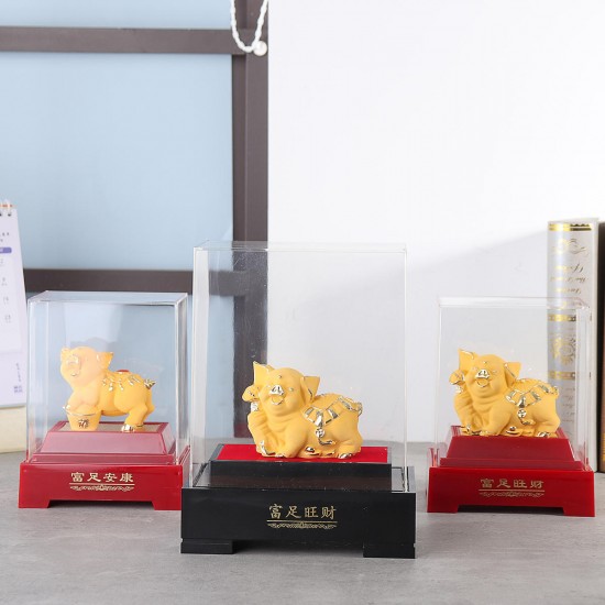 2019 Chinese Zodiac Gold Pig Money Wealth Statue Office Home Decorations Ornament Gift
