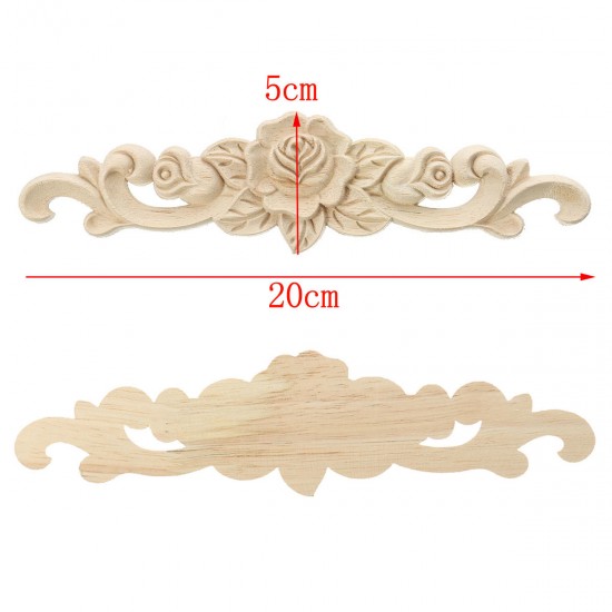 20X5cm Wood Carved Onlay Applique Unpainted Rose Flower Door Decoration