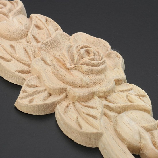 20X5cm Wood Carved Onlay Applique Unpainted Rose Flower Door Decoration