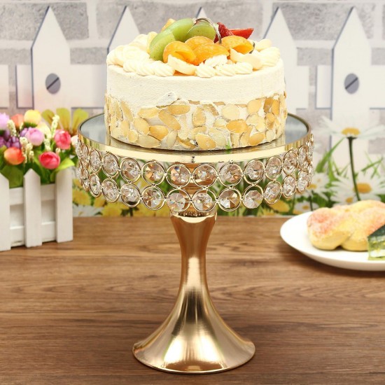 20cm Vintage Cake Dessert Holder Mirror Crystal Stand Round Chic Wedding Party Display Decorations