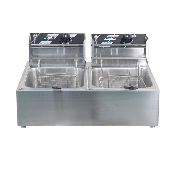 220V Deep Fryer Twin Frying Basket Chip Cooker Chef Electric Commercial Electric Fryer Pan Kitchen Appliances