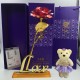 24K Gold Plated Rose Flower Valentine's Day Birthday Gifts with Cute Teddy Bear Decorations