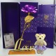 24K Gold Plated Rose Flower Valentine's Day Birthday Gifts with Cute Teddy Bear Decorations